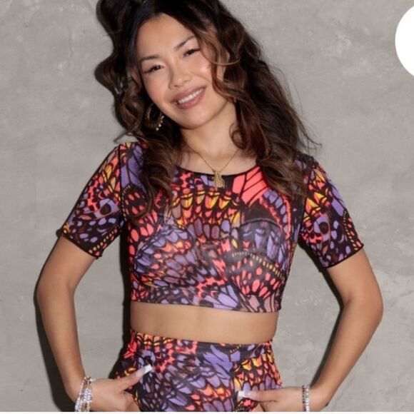 Yitty butterfly print midi crop mesh top size large - fits tight - Picture 1 of 9